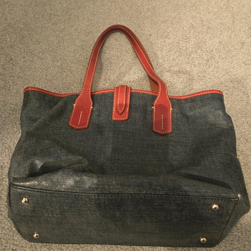 Dooney & Bourke Blue Canvas Tote Bag Red Trim Good Condition - Picture 3 of 15